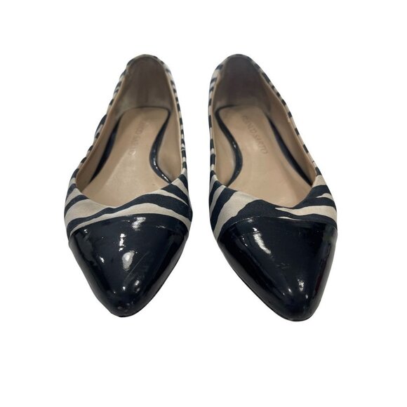 Franco Sarto Black/Tan Zebra Stripe Flat with Pointed Cap Toe and Kitten Heel - Picture 1 of 3